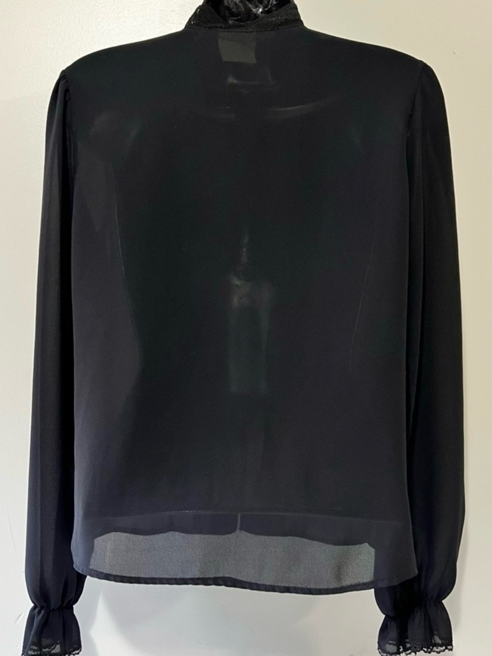 Vintage Club Prive Blouse Size Small Sheer Black Ruffled Lace Whimsigoth Blouse - Picture 7 of 9